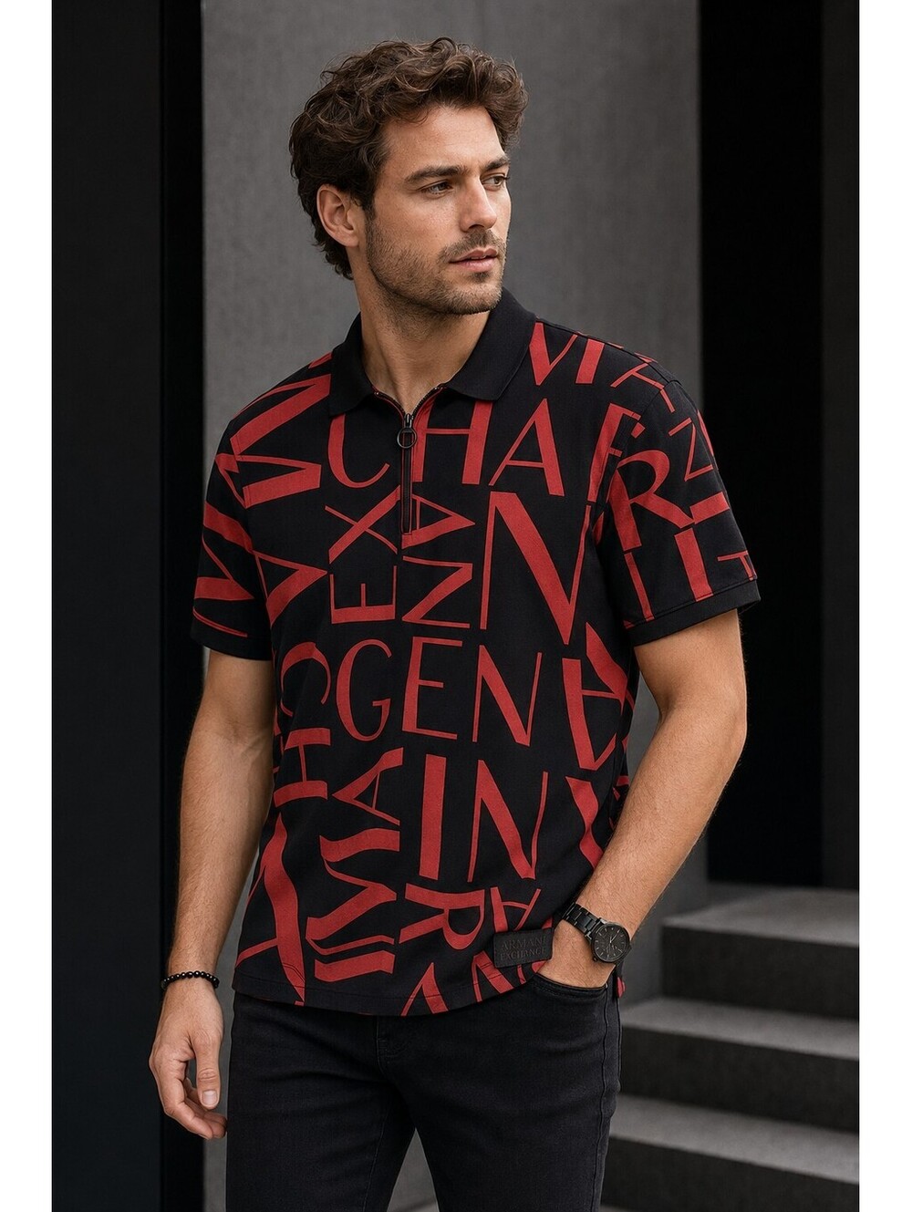 Armani Exchange Men's Sz L(M) stylish elegant Logo Front Short Sleeve Polo Shirt
